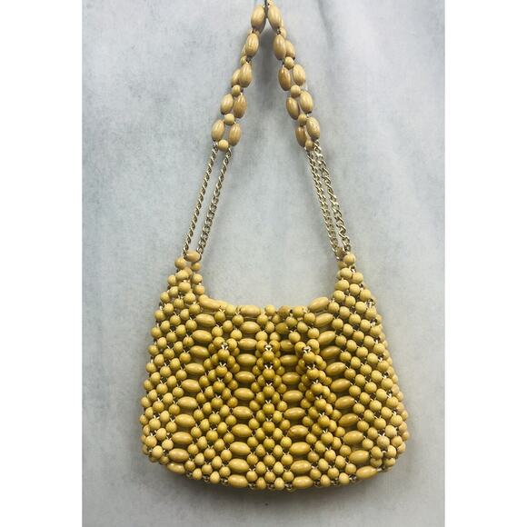 Wooden Vintage Bead Handbag Purse Chain Strap Made in Japan 1960s An Exclusive - Picture 1 of 11
